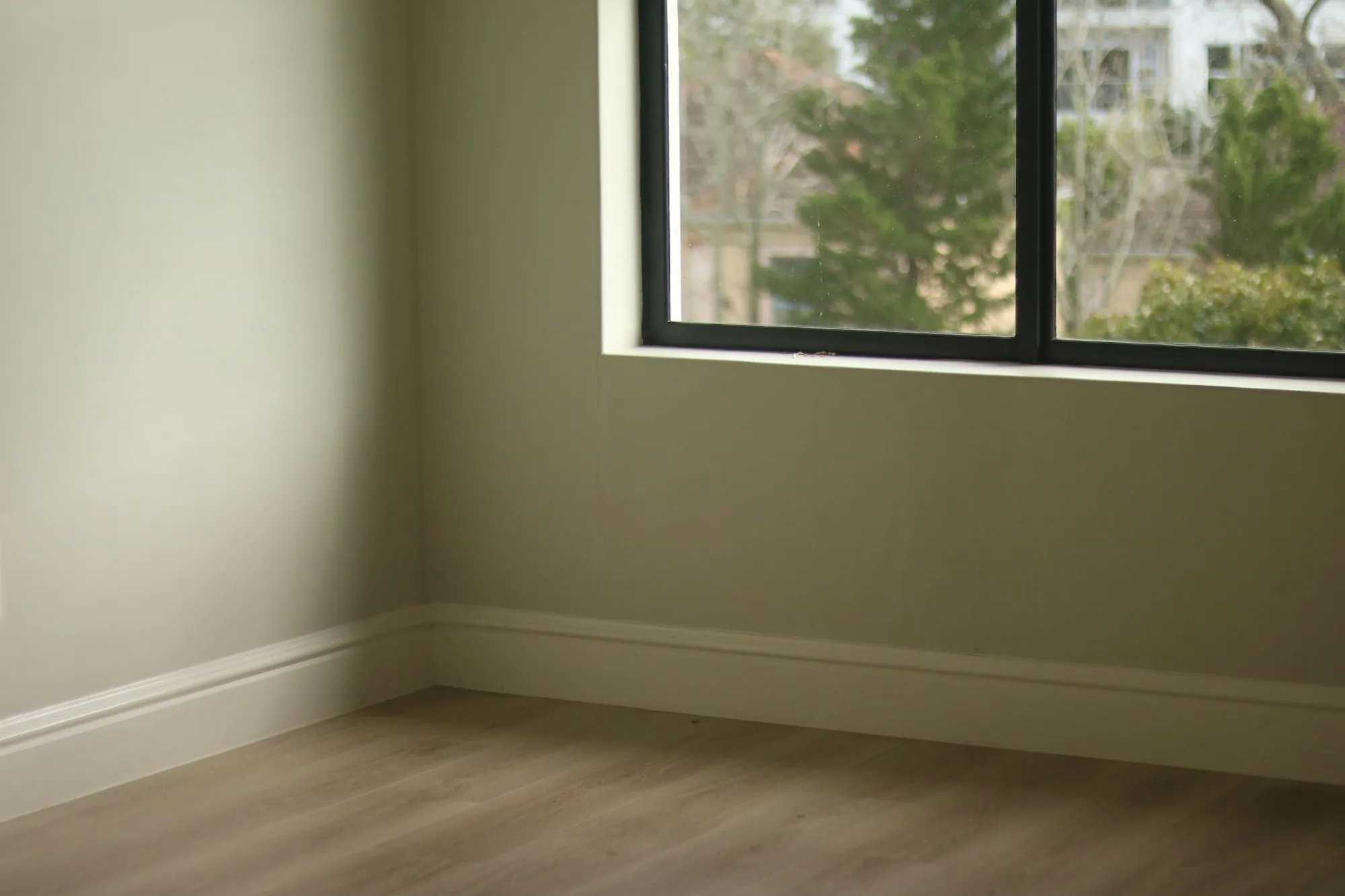 Freshly painted empty room with clean baseboards